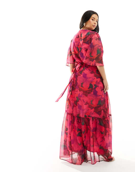 Hope & Ivy Plus wrap maxi dress in hot pink floral | ASOS