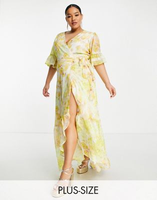 Hope & Ivy Plus wrap maxi tea dress in buttercup floral - ASOS Price Checker