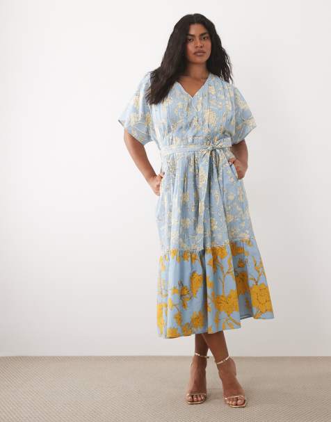 Hope & Ivy Plus wrap midaxi dress in blue and yellow floral - view 1