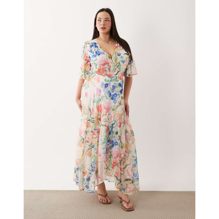 chinese dress ladies Mill Women's Elegant Floral Puff Sleeve Maxi Dres - White
