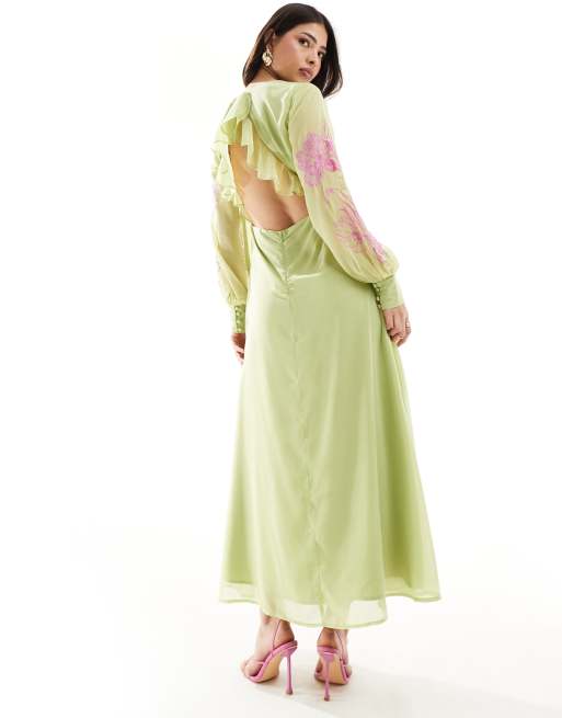 Hope & Ivy premium full maxi dress in mint and purple embroidery | ASOS