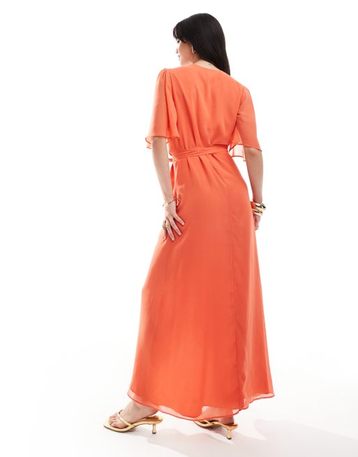 Hope & Ivy premium wrap front embroidered maxi dress in rust | ASOS