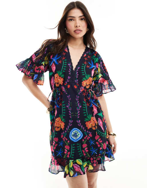 Hope & Ivy - Robe babydoll courte - Imprimé fleurs colorées