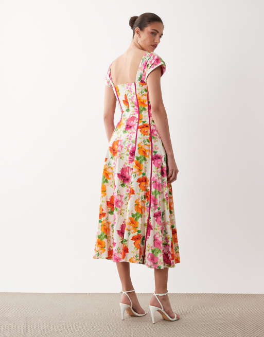 Hope & Ivy - Robe corset mi-longue à imprimé fleuri, 2 de 4