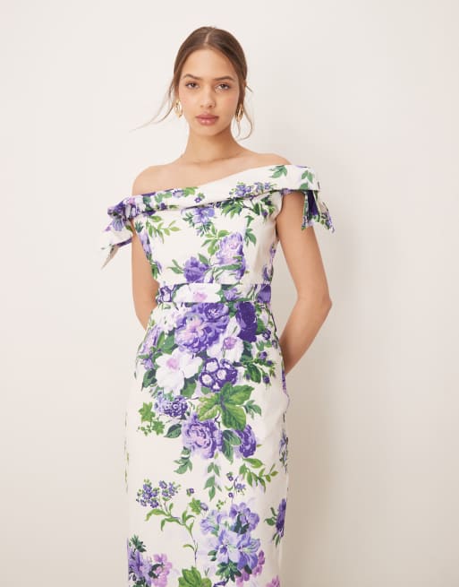 Hope Ivy Robe crayon mi-longue à encolure Bardot Blanc et