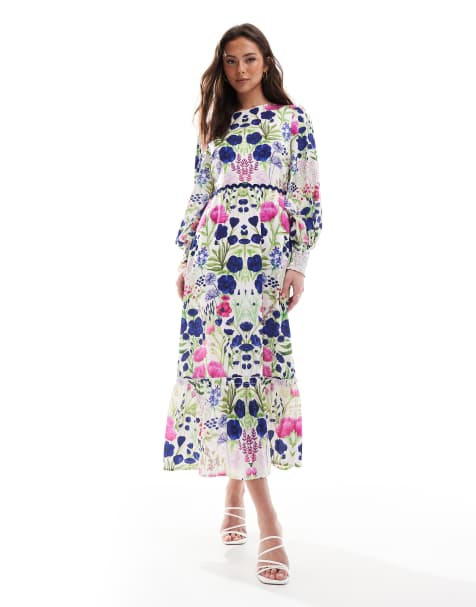 Hope & Ivy - Robe longue à col montant et nœud dans le dos - Multicolore - view 1