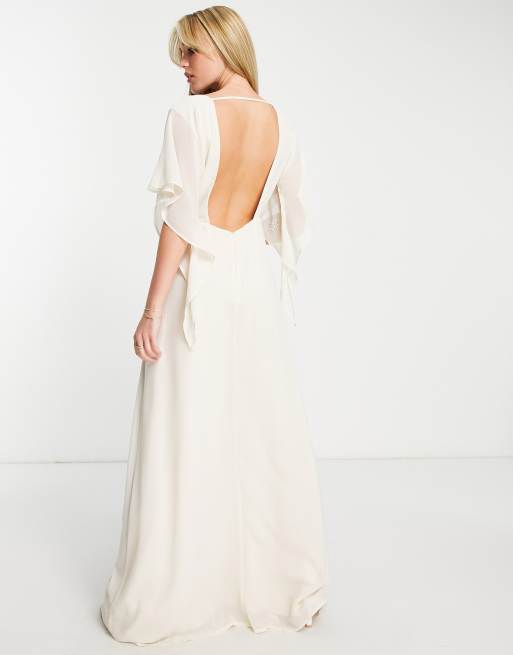 Hope & Ivy - Robe longue de mariée avec dos nu et manches cape - Ivoire, 2 de 4