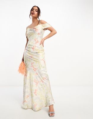 Hope & Ivy cowl neck satin maxi dress in ivory floral - ASOS Price Checker