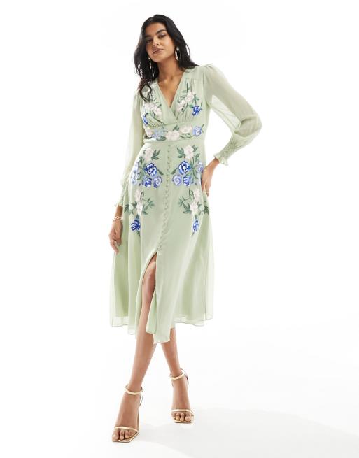 Hope & Ivy - Robe mi-longue brodée - Sauge clair, 2 de 4