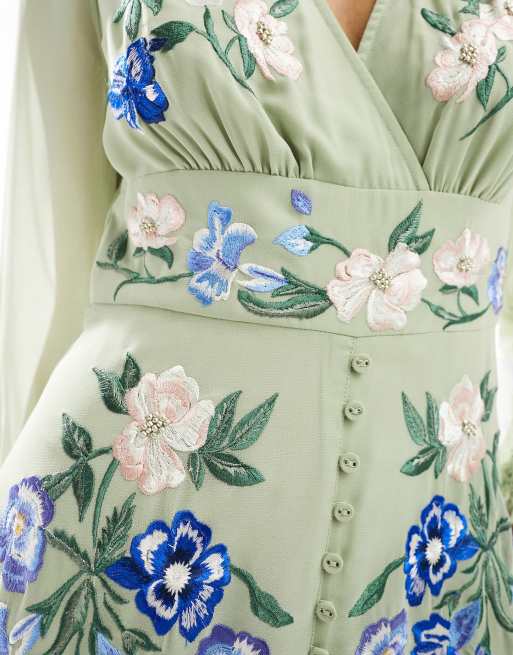 Hope & Ivy - Robe mi-longue brodée - Sauge clair, 3 de 4