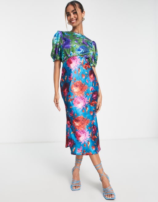 Hope & Ivy - Robe mi-longue satinée nouée au dos à imprimé fleuri contrastant, 4 de 4