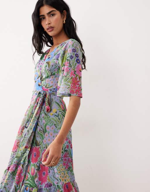 Hope & Ivy - Robe portefeuille longue à imprimé fleuri avec manches évasées et taille nouée - Lilas, 2 de 4