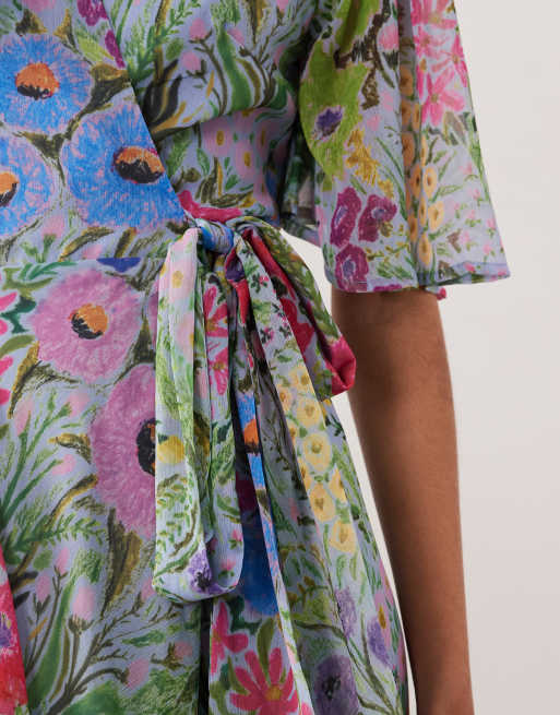 Hope & Ivy - Robe portefeuille longue à imprimé fleuri avec manches évasées et taille nouée - Lilas, 3 de 4