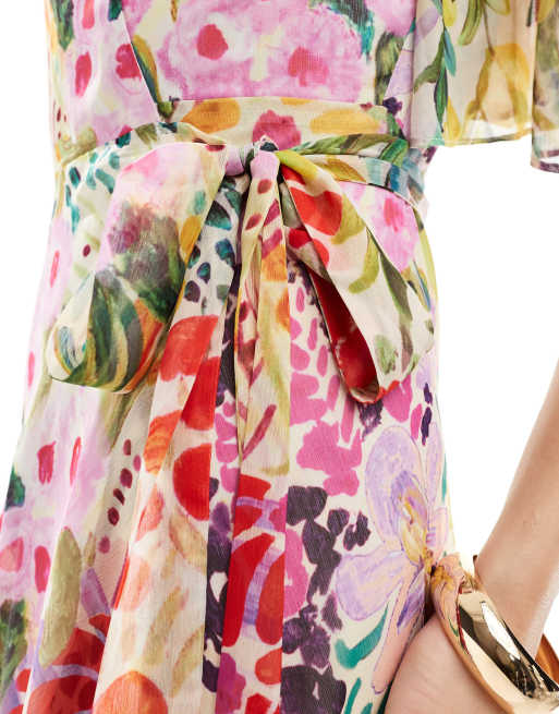 Hope & Ivy - Robe portefeuille longue à imprimé fleuri de couleurs vives, 3 de 4