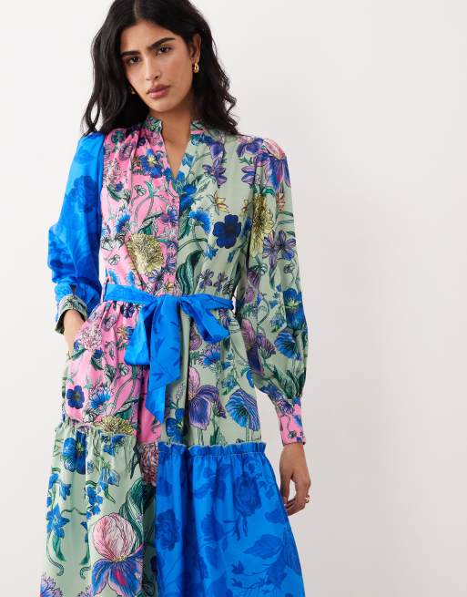 Hope & Ivy - Roche chemise longueur mollet nouée à la taille - Bleu à fleurs variées, 2 de 4