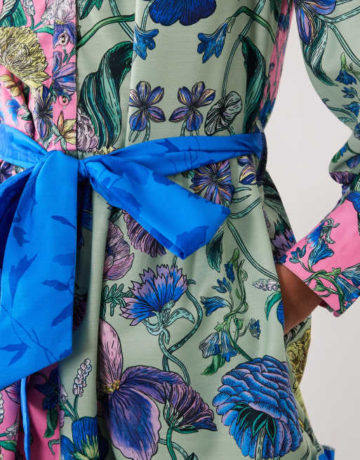 Hope & Ivy - Roche chemise longueur mollet nouée à la taille - Bleu à fleurs variées, 3 de 4