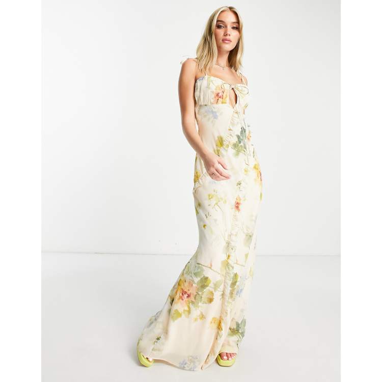 Hope & Ivy wrap maxi tea dress in buttercup floral