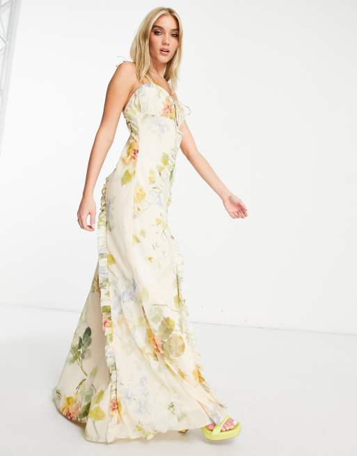 Cream floral hot sale maxi dress