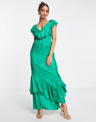 Hope & Ivy ruffle maxi tea dress in vivid green - ASOS Price Checker