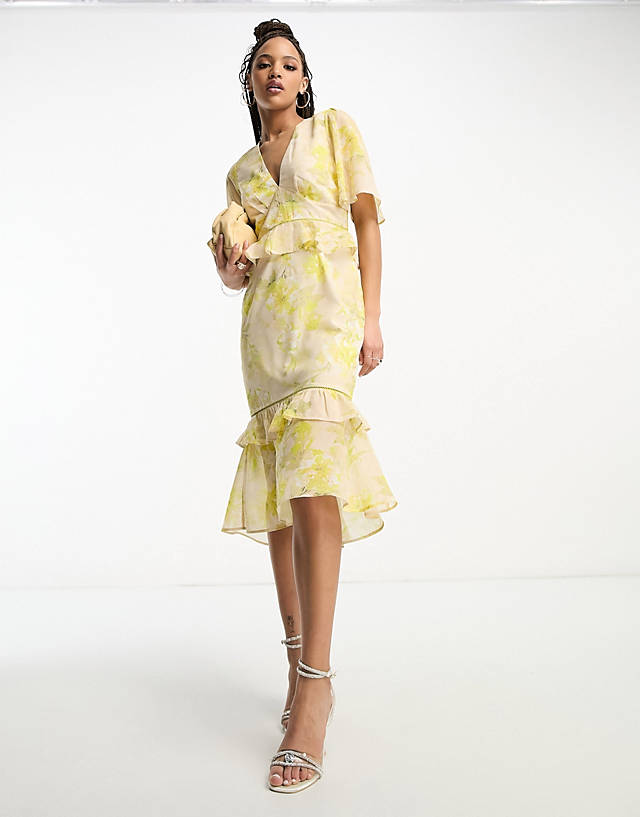 Hope & Ivy - ruffle midi dress in lemon yellow