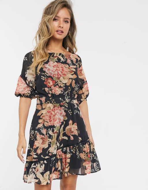 Hope & Ivy ruffle mini dress in navy rose | ASOS