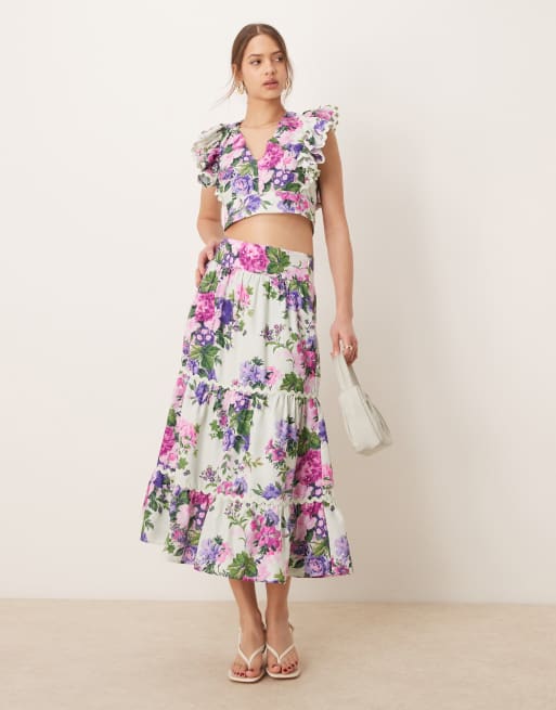 Hope & Ivy ruffle sleeve tie back cropped top in multi floral - part of a set, 3 of 4