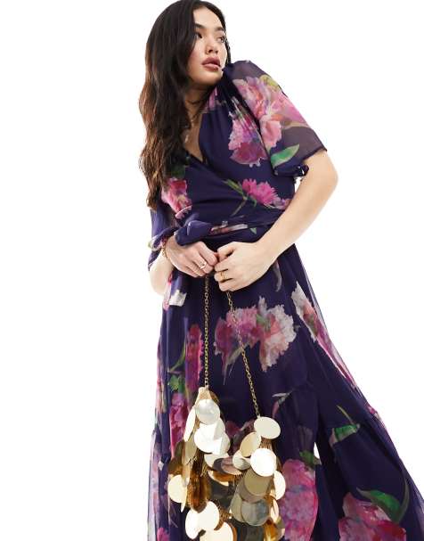 Hope & Ivy Maternity wrap front panelled midi skater dress in floral print