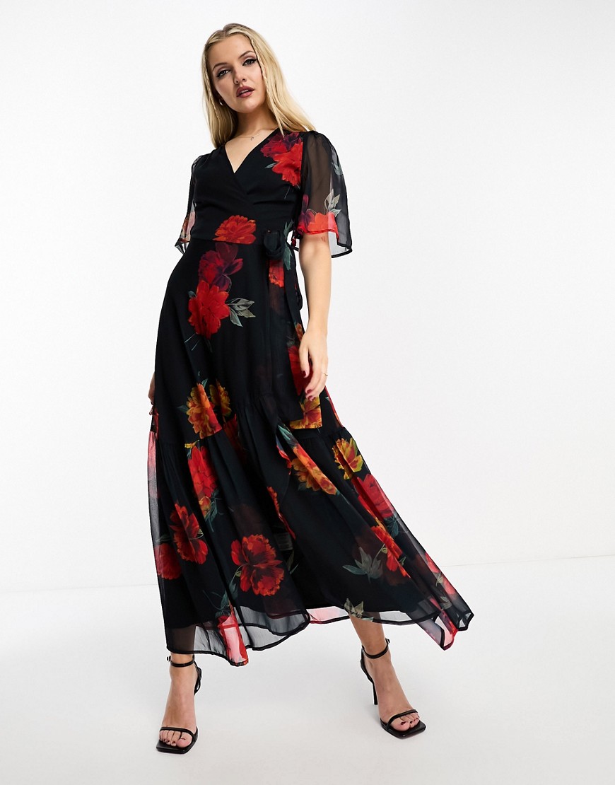 Hope & Ivy ruffle wrap maxi dress in red floral