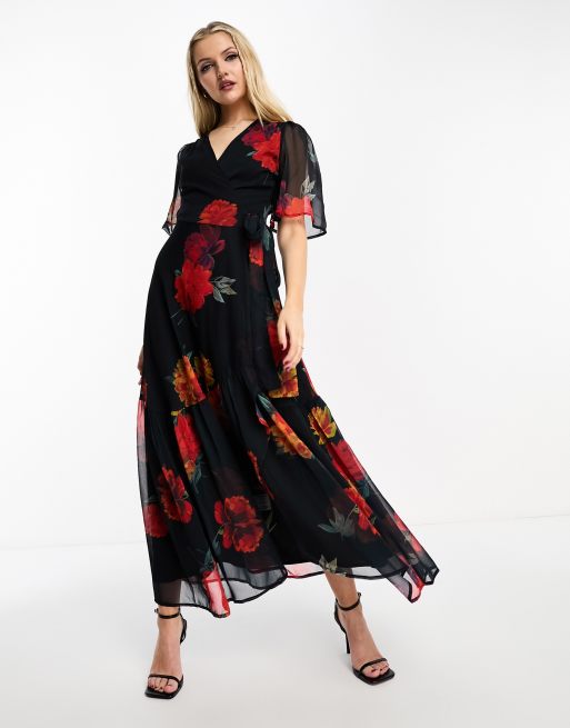 Hope And Ivy Ruffle Wrap Maxi Dress In Red Floral Asos 7676