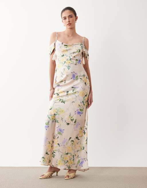 fitted lace wedding dress Oakley Strapless Draped Maxi Dress | Ivory | Dresses main image 0