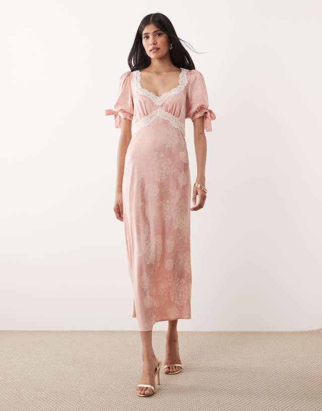 uo satin lace trim empire waist midi dress Hope & Ivy jacquard tie sleeve in pink Spaghetti strap slip midi Material:Plain Tulle prom gown sequin Wedding dress Business Casual for Men: