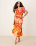 [Hope & Ivy] Hope & Ivy scallop trim tiered midi skirt in orange print (part of a set) 16 Orange