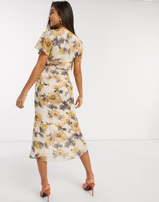 short sleeve button front midi dress