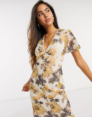hope & ivy floral button front midi dress