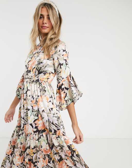 Hope & Ivy - Småblomstret maxikjole med kimono-flæseærme, 3 af 4