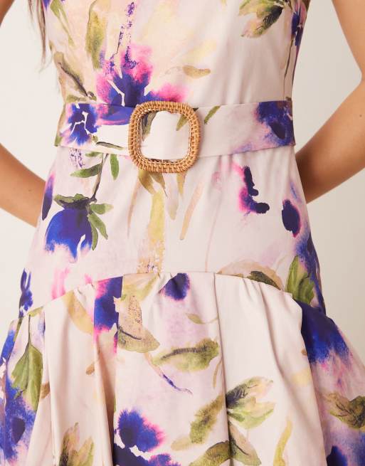 Hope & Ivy square neck dropped waist midi dress in purple floral | ASOS