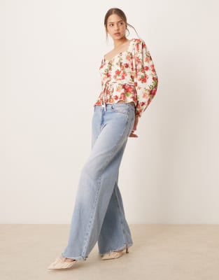 Hope & Ivy Square Neck Open Back Peplum Blouse