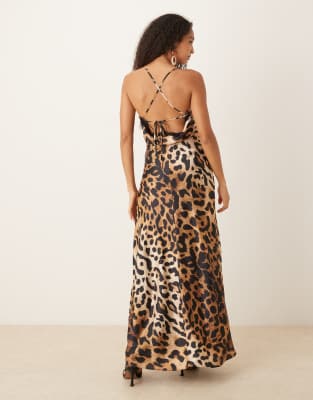 Choies Women's Leopard Print Maxi Dress - V-Neck, Tie Waist, Side Split, Chiffon Material, Available In Asian Sizes L & XL - View #9
