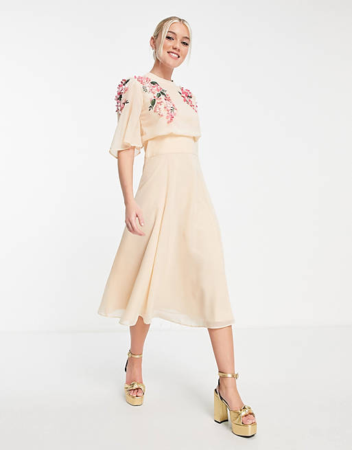 Hope & Ivy - Suki - Midi-jurk met borduursels in crème