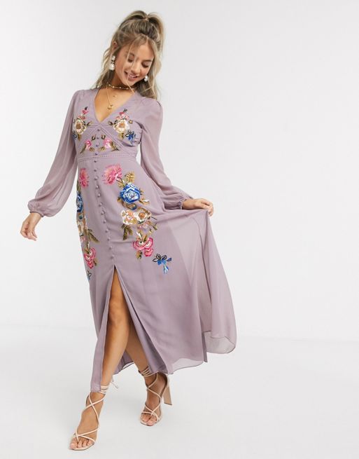 Hope & Ivy – Sukienka dzienna midi z haftowanym wzorem | ASOS