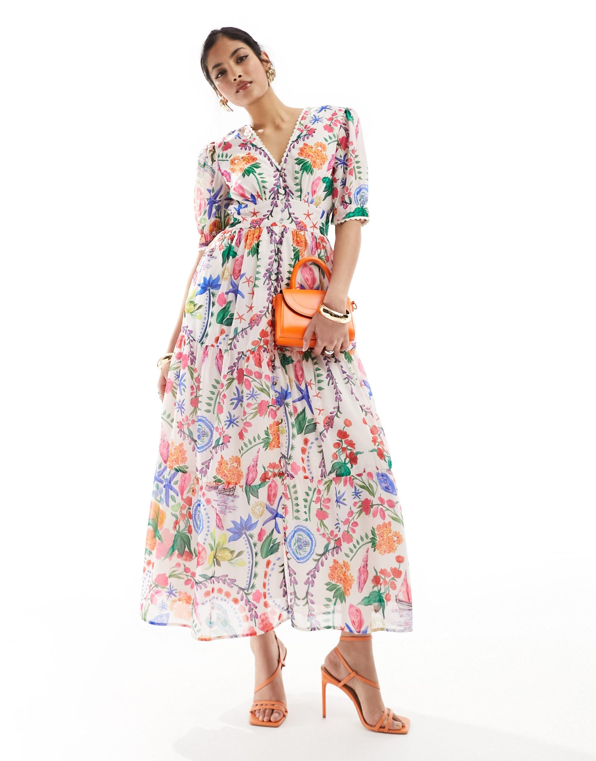 hope & ivy tea midi dress in bright patchwork print