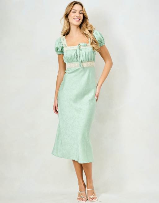 green zara satin dress Rihoas Sweetheart Neck Bustier Midi Dress in Sage Green