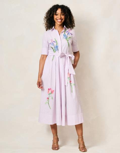 Hope & Ivy The merrin embellished high neck shirt dress with tie waist in lilac - view 1