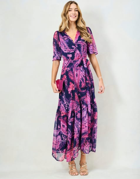 Hope & Ivy The yasmine flutter sleeve maxi wrap dress with tie waist in purple - view 1
