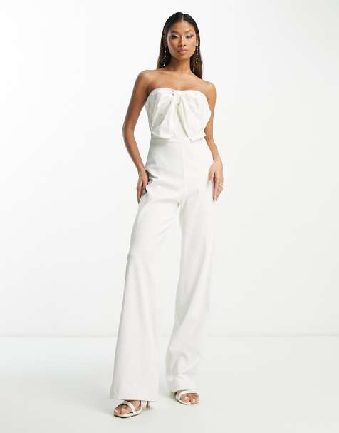 Hope & Ivy - Tuta jumpsuit da sposa a fascia color avorio con fiocco - view 1