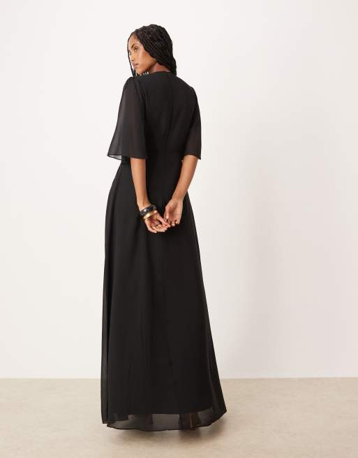 Hope & Ivy v-neck embellished maxi dress in black and gold, 3 of 4