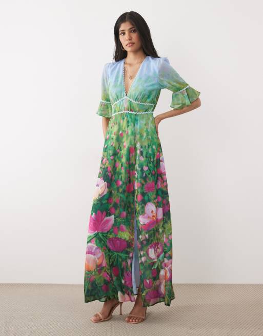 short front maxi dress Black Mock Neck Front Slit Short Sleeve Maternity Maxi Dress Large
