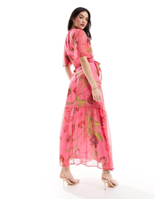 Hope & Ivy Valentine's ruffle wrap maxi dress in pink floral, 2 of 4