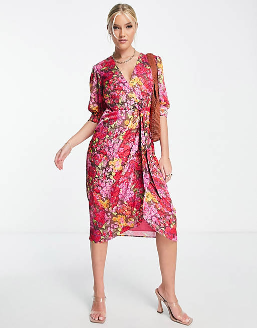  Hope & Ivy Vanessa wrap dress in pink 
