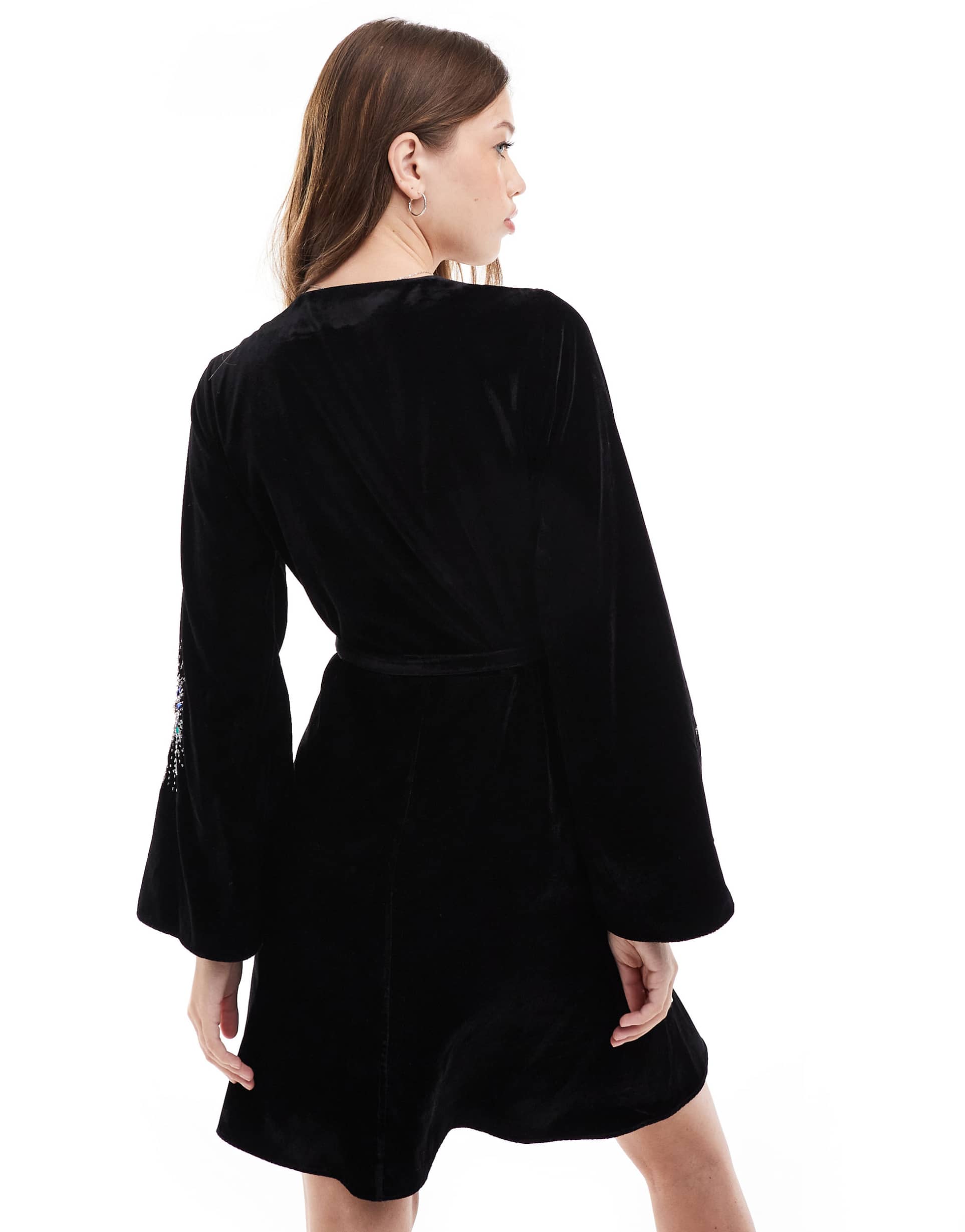 hope & ivy velvet wrap mini dress with fireworks embellishment in black